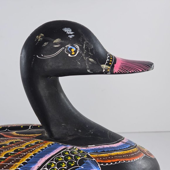 Vintage Hand Painted Lacquerware Duck Trinket Box Folk Art Large 14" - Picture 7 of 13